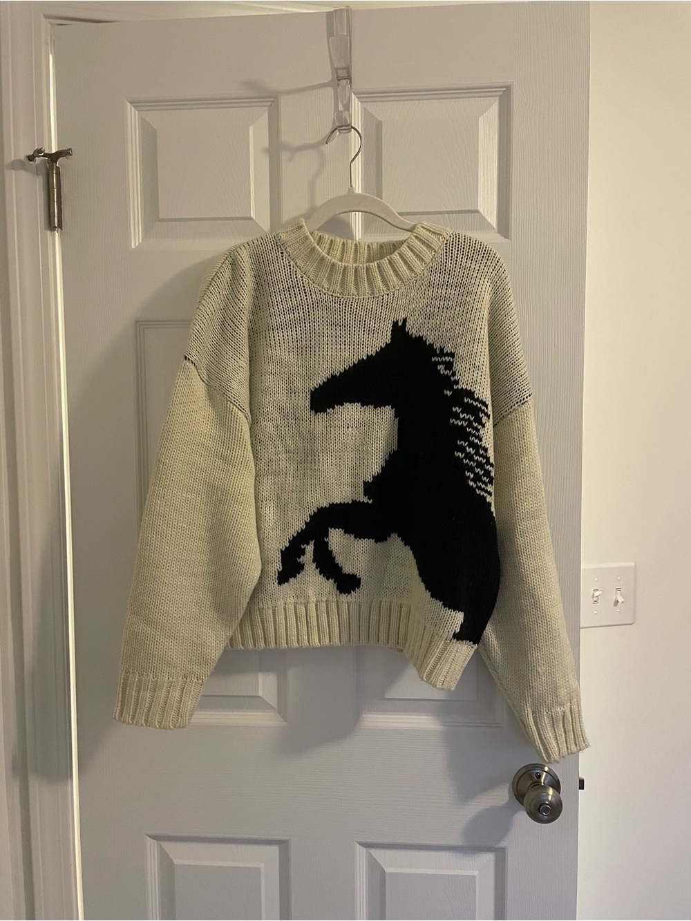Forever 21 Cream Crewneck Sweater with Black Horse Graphic